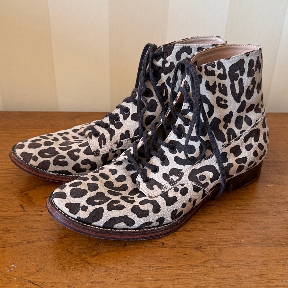 THE GREAT. Animal Print Suede Ankle Boots size 8
